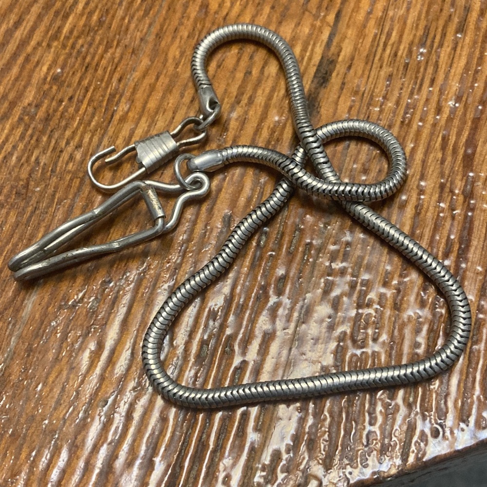 Men's Silver Chain Key Holder or watch fob. Chrome snake link chain. Very Vtg